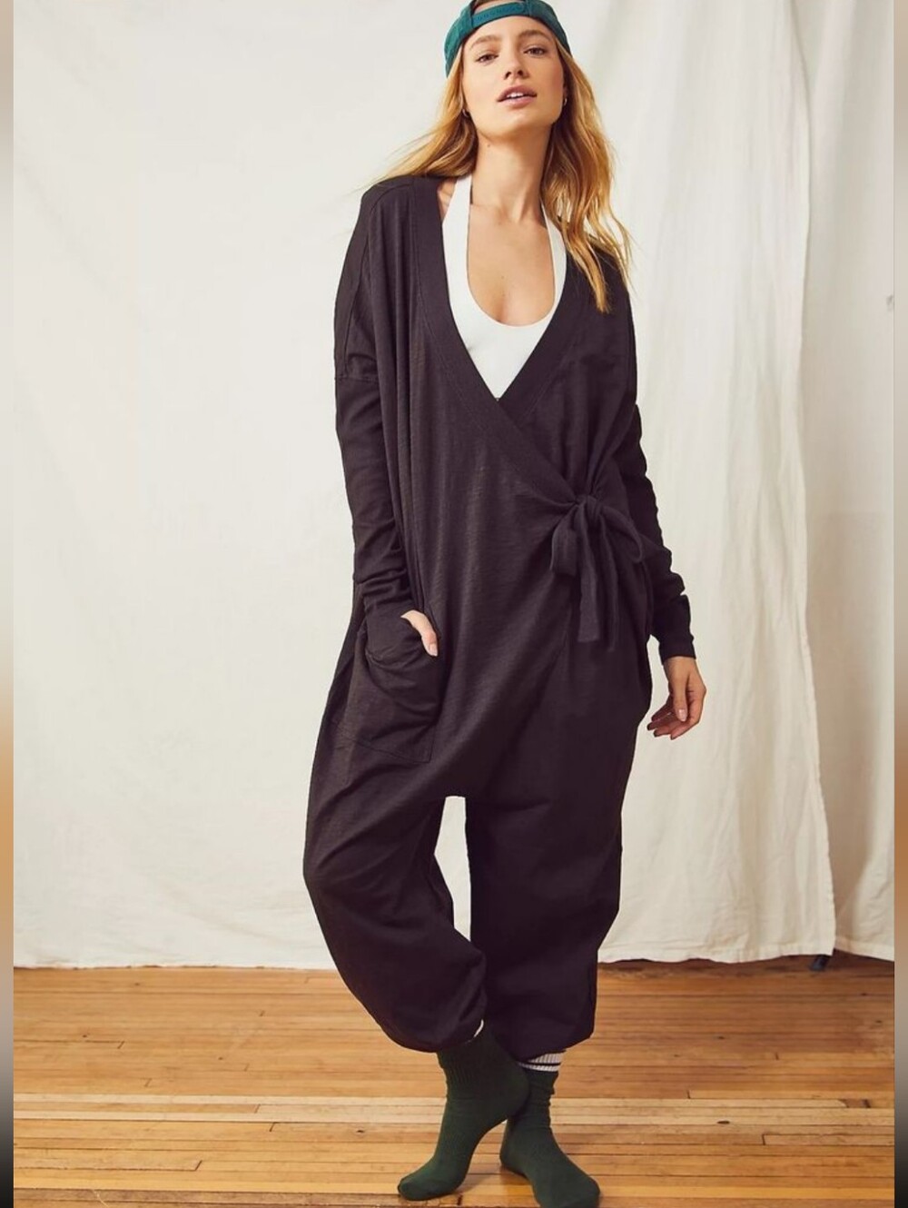 Intimately Free People It’s a Wrap Onesie Jumpsuit Cotton Black Size XL